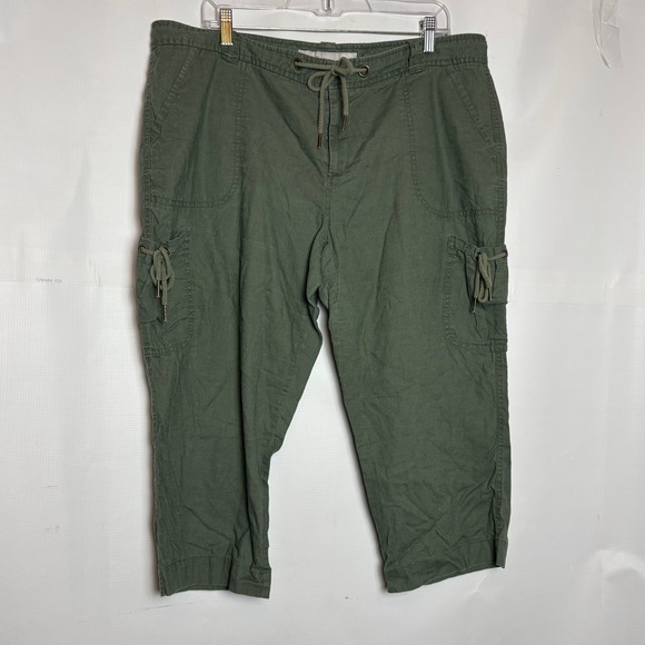 Old Navy Pants - Old Navy Womens 18 Olive Green Linen Blend Mid-Rise Cargo Capri Pants Cropped